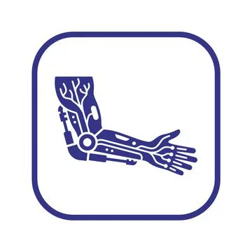 Bionic arm prosthesis icon with neural circuit patterns. Stock Illustration