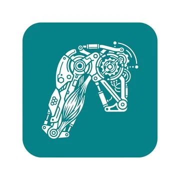 Bionic arm teal icon combining mechanical parts and muscles. Stock-Illustration