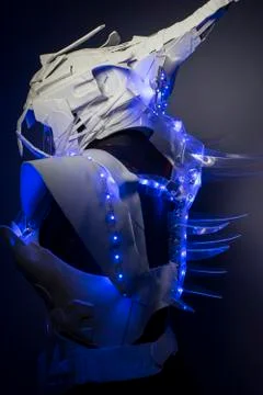 Bionic armor with blue LED lights and plastic materials Stock Photos