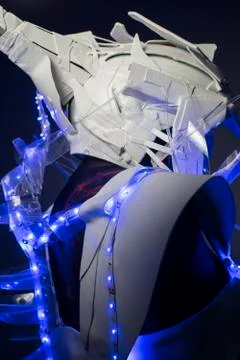 Bionic armor with blue LED lights and plastic materials Stock Photos