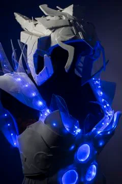 Bionic armor with blue LED lights and plastic materials Stock Photos