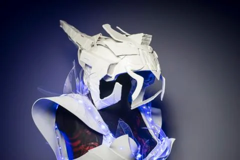 Bionic armor with blue LED lights and plastic materials Stock Photos