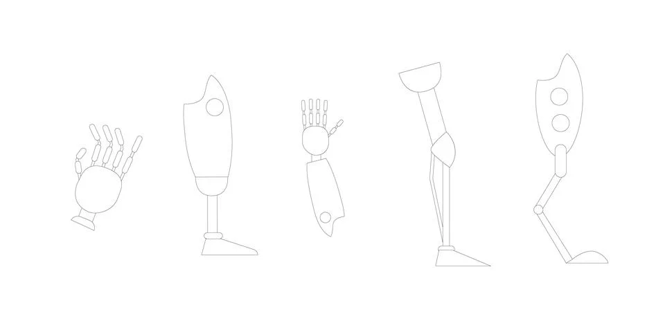 Bionic artificial limbs icons set. Outline set of bionic artificial limbs Illustrazione stock