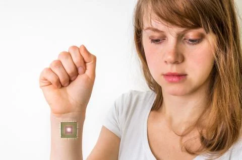 Bionic chip inside human body - future technology and cybernetics concept Stock Photos
