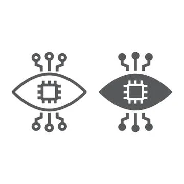 Bionic contact lens line and glyph icon, technology and eye, bionic eye sign Illustrazione stock