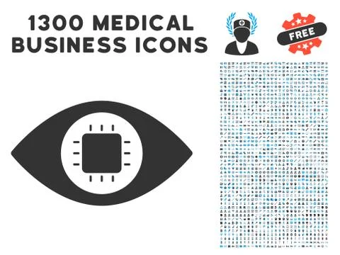 Bionic Eye Circuit Icon with 1300 Medical Business Icons Stock Illustration