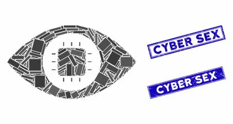 Bionic Eye Circuit Mosaic and Scratched Rectangle Cyber Sex Watermarks Illustrazione stock