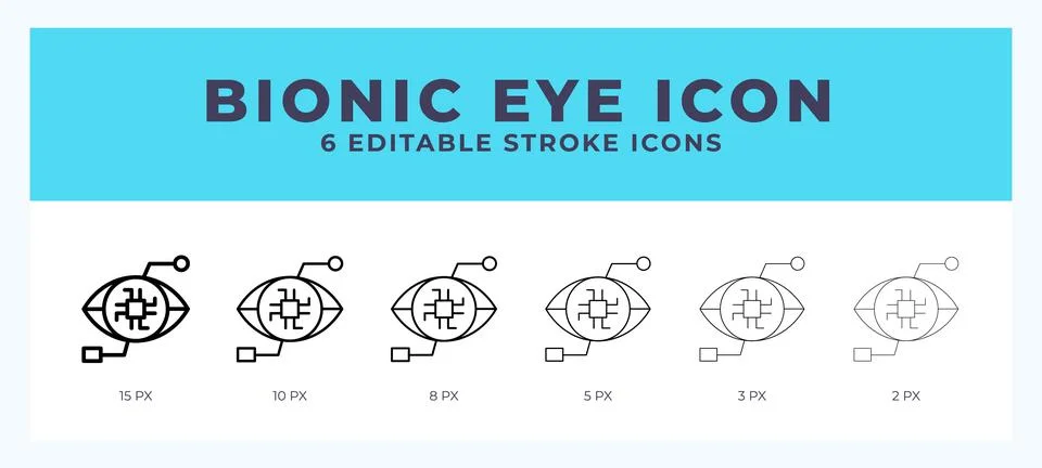 Bionic eye icon with different stroke. Editable stroke. Vector illustration. Illustrazione stock