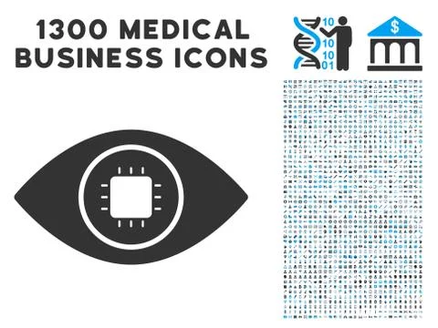 Bionic Eye Lens Icon with 1300 Medical Business Icons Stock Illustration