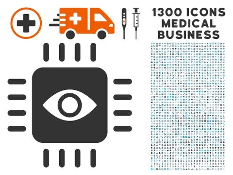Bionic Eye Processor Icon with 1300 Medical Business Icons Illustrazione stock
