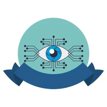 Bionic eye technology round emblem Illustrazione stock
