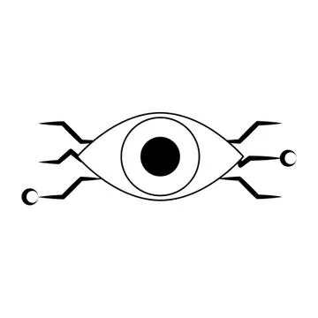 Bionic eye technology symbol in black and white Stock Illustration