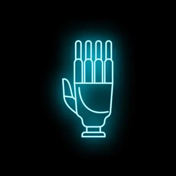 Bionic hand neon glowing line icon for technology concept Stock Illustration
