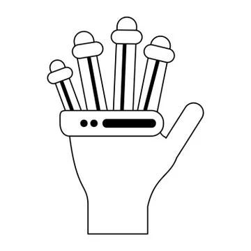 Bionic hand technology symbol in black and white Illustrazione stock