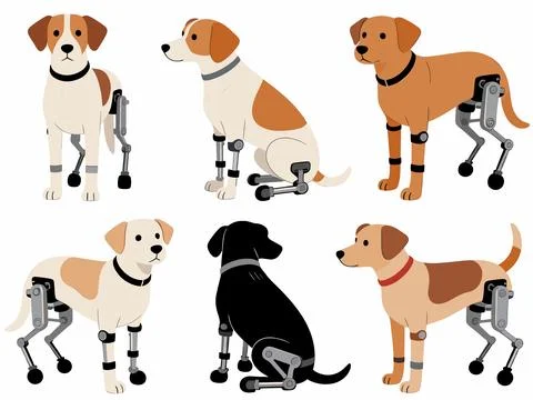 Bionic legs aid dogs walking comfortably rehabilitating animal mobility Иллюстрация