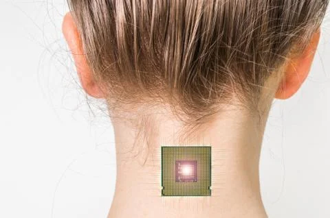 Bionic microchip implant in female human body Stock Photos