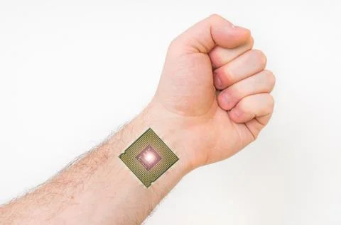Bionic microchip inside human body - future technology and cybernetics concept Stock Photos