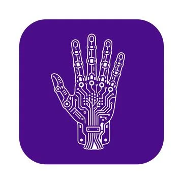 Bionic prosthetic hand robotic circuit line art vector icon. Illustrazione stock