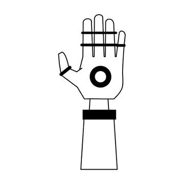 Bionic robot hand technology in black and white Illustrazione stock