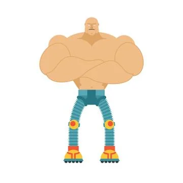 Bionic robot with mechanical legs. Cyborg man. Iron Bionic artificial limbs. イラスト素材