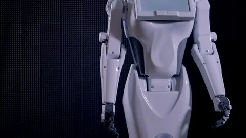 Bionic robot moving her arm saying good bye. Stock Footage 79160718