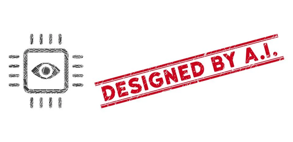Bionic Vision Chip Mosaic and Distress Designed by A.I. Watermark with Lines Stock Illustration