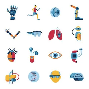 Bionics and artificial intelligence icon set Illustrazione stock