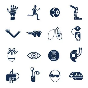Bionics and artificial intelligence icon set Illustrazione stock