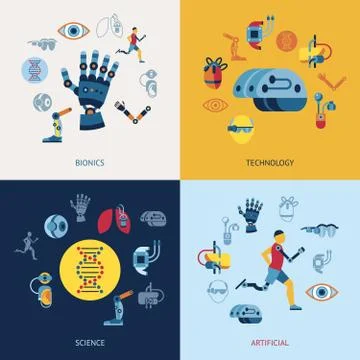 Bionics and artificial intelligence icon set Illustrazione stock