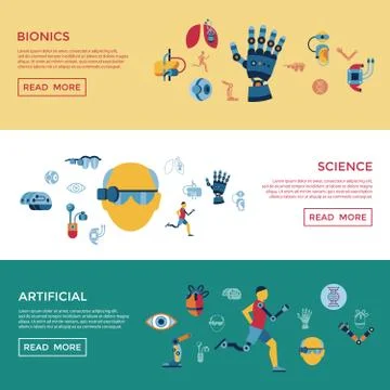 Bionics and artificial intelligence icon set Illustrazione stock
