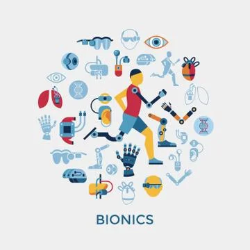 Bionics and artificial intelligence icon set Illustrazione stock