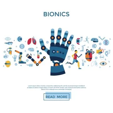 Bionics and artificial intelligence icon set Illustrazione stock