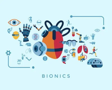 Bionics and artificial intelligence icon set Illustrazione stock