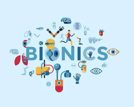 Bionics and artificial intelligence icon set Illustrazione stock