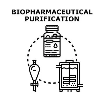 Biopharmaceutical purification process creating medicine and drug Stock Illustration