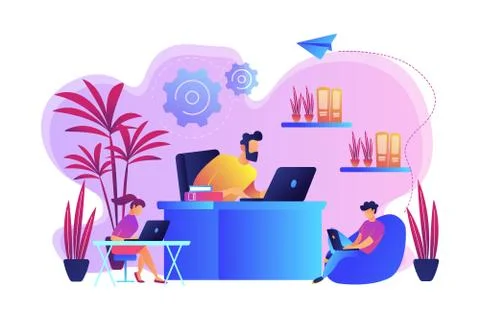 Biophilic design in workspace concept vector illustration. Illustrazione stock