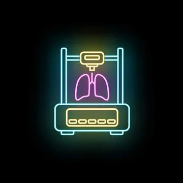 Bioprinter creating human lungs neon outline icon Stock Illustration