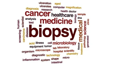 Biopsy animated word cloud, text design animation. Stock Footage