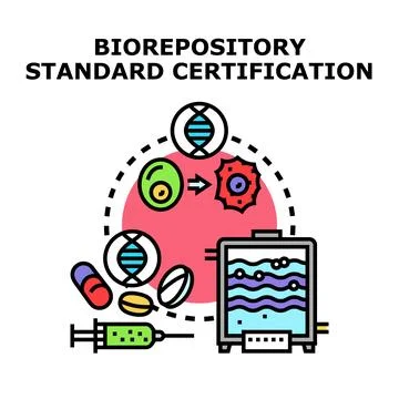 Biorepository standard certification concept collecting biological samples Illustrazione stock