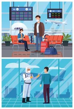 Biosafety worker checking temperature in airport for covid19 Stock Illustration