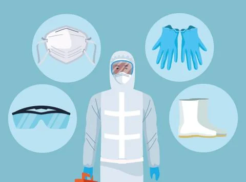 Biosafety worker with equipment elements for covid19 protection Stock Illustration