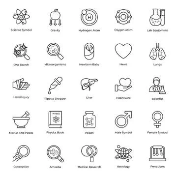 Bioscience Line Icons Vector Pack Illustrazione stock