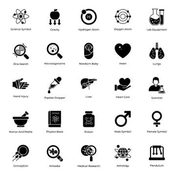 Bioscience Solid Icons Vector Pack Illustrazione stock
