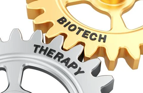 Biotech and Therapy, interlocking gears. 3D rendering Stock Illustration