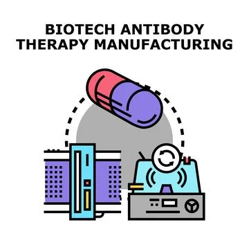 Biotech antibody therapy manufacturing process concept Stock-Illustration