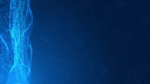 Biotech blue mesh visual with luminous particle wave, hexagon pattern, and clean Stock Footage 340554014