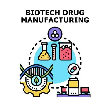 Biotech drug manufacturing process concept icon Stock Illustration