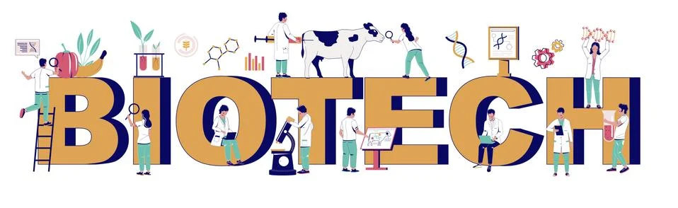 Biotech typography banner template, vector flat illustration 스톡 일러스트
