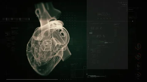 Biotech X-ray scan of human heart with digital HUD interface Stock Footage 322211046