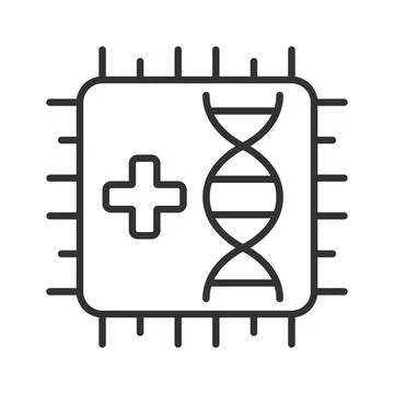 Biotechnology and genetic engineering microchip, icon in line design Иллюстрация